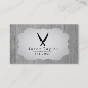 Chef Catering Retro Crossed Knivar Wood Grått Visitkort