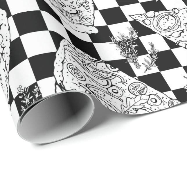 Chef Checkerboard Black White Pizza Mönster Presentpapper (Rullad Hörn)