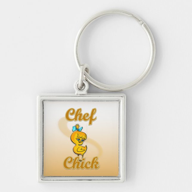 Chef-Chick Fyrkantig Silverfärgad Nyckelring (Framsidan)