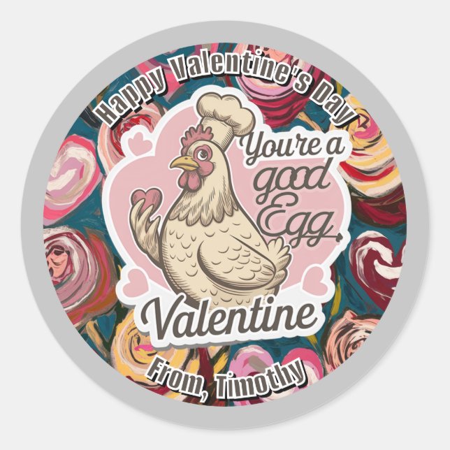 Chef Chicken Valentine Sticker Runt Klistermärke (Framsida)