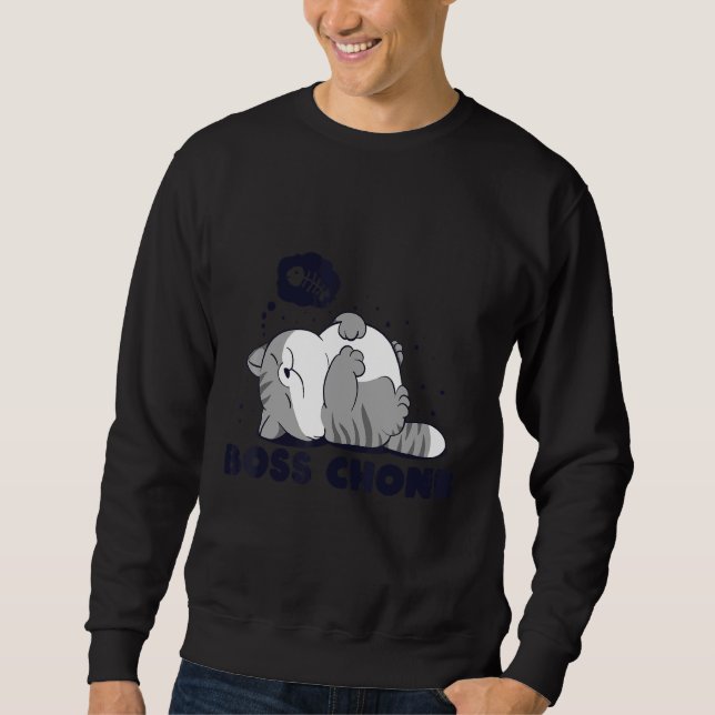 Chef Chonk Lazy Spipande Tjock Kattutformning Lång Ärmad Tröja (Framsida)