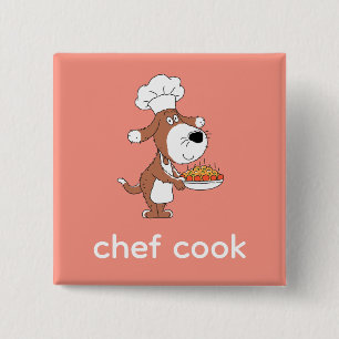 Chef Cook Cute Rolig hund Puppy Tecknad Knapp