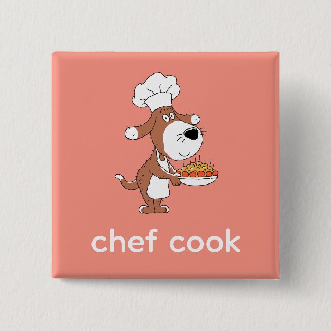 Chef Cook Cute Rolig hund Puppy Tecknad Knapp (Framsida)