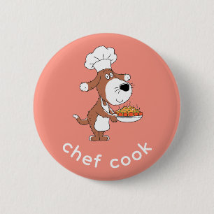 Chef Cook Cute Rolig hund Puppy Tecknad Knapp