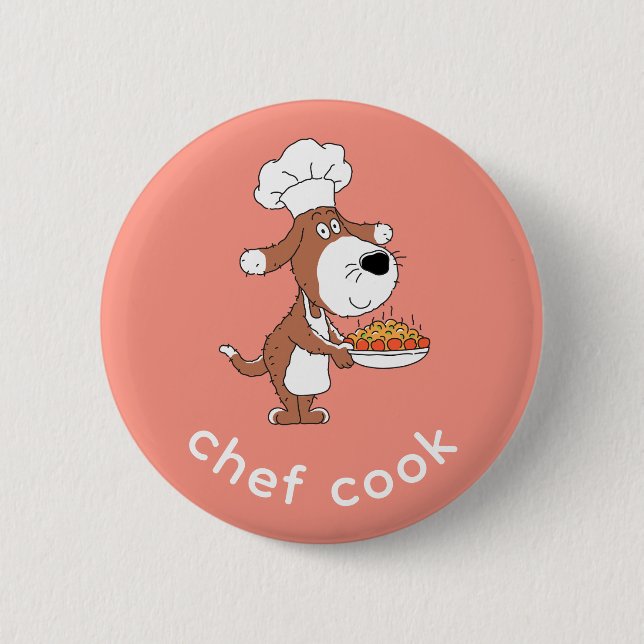 Chef Cook Cute Rolig hund Puppy Tecknad Knapp (Framsida)