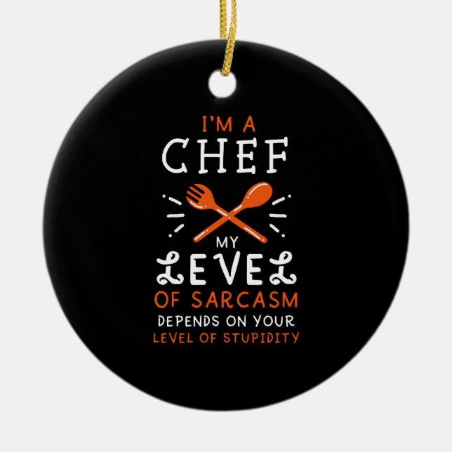 Chef Cook Funny Gift Julgransprydnad Keramik (Framsidan)