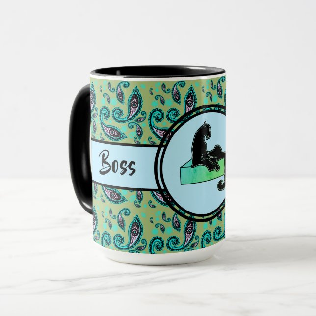 Chef Dam Black Grönt Cat Ringer 15 oz Mugg (Framsida vänster)