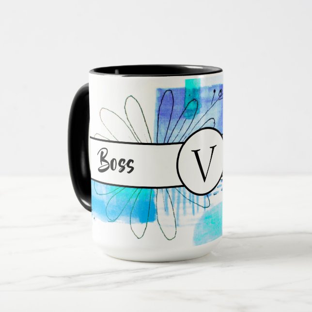Chef Dam Blue Monogram Abstrakt Ringer 15oz Mugg (Framsida vänster)