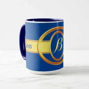 Chef Dam Blue och Gult Monogram Ringer 15oz Mugg