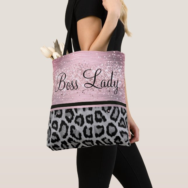 Chef Dam Glittery Rosa Leopard Tote Bag Tygkasse (Närbild)