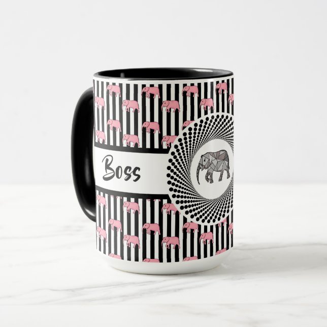 Chef Dam Rosa Elephants Ringer 15oz Mugg (Framsida vänster)