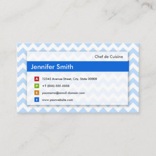Chef de Cuisine - Modern Blue Chevron Visitkort