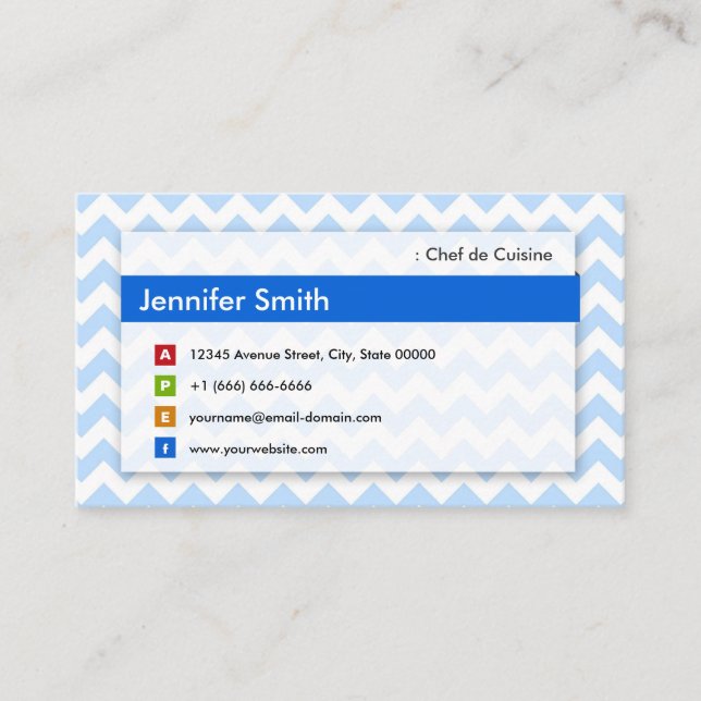 Chef de Cuisine - Modern Blue Chevron Visitkort (Framsida)