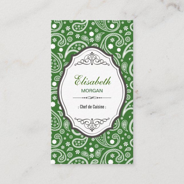 Chef de Cuisine - Retro Paisley Mönster Visitkort (Framsida)