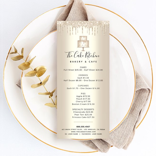 Chef Dessert Menu för Guld-konditoriet Glitter  Reklamkort (Skapare uppladdad)