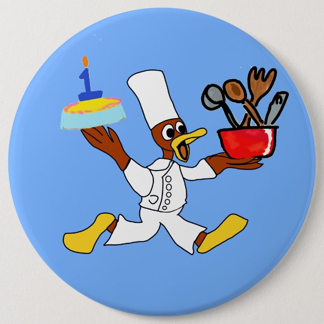 Chef Ducky Kazoo Blue Tecknad Button Knapp (Framsida)