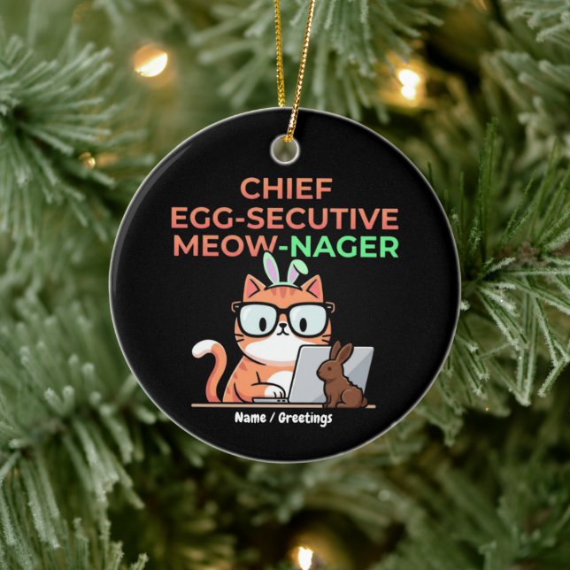 Chef Egg-sekutive Meow-Nager Rolig Påskkatt  Julgransprydnad Keramik (Träd)