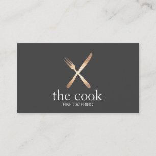 Chef Elegant Guld Fork & Knivar Caterer Visitkort