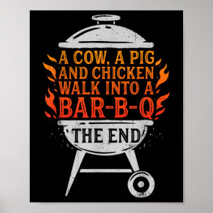 Chef en kon A Gris och en kyckling i Bbq Pub Poster