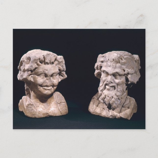 Chef för Bacchus och satyr från en hermatisk pelar Vykort (Framsida)