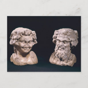 Chef för Bacchus och satyr från en hermatisk pelar Vykort