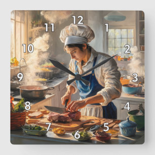 Chef för mycket Coola och färgstark Perfekt Fyrkantig Klocka