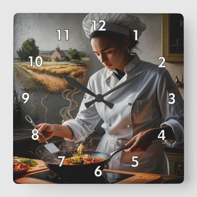 Chef för mycket Coola och färgstark Perfekt Fyrkantig Klocka (Framsida)