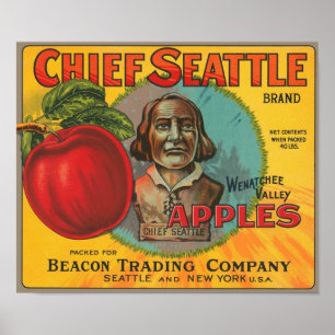 Chef för Seattle Brand Apples Vintage Låda Poster