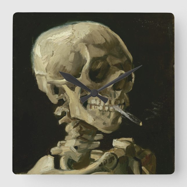 Chef för Skeleton med Cigarette av Van Gogh Fyrkantig Klocka (Framsida)
