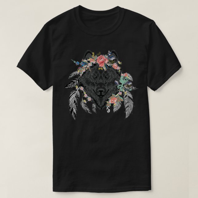 Chef för Vargen Boho Feather Native Americ T Shirt (Design framsida)
