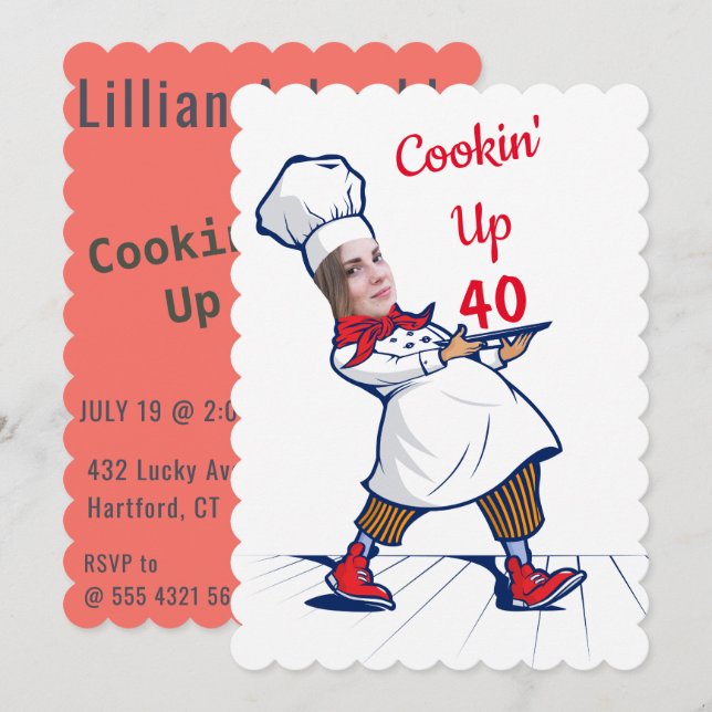 Chef 🎉 Funny Cook 40-årsdagen Inbjudningar (Fram/baksida)