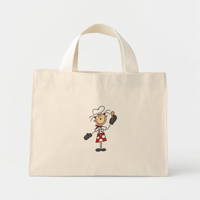 Chef Girl med träpåsar Mini Tygkasse (Framsidan)