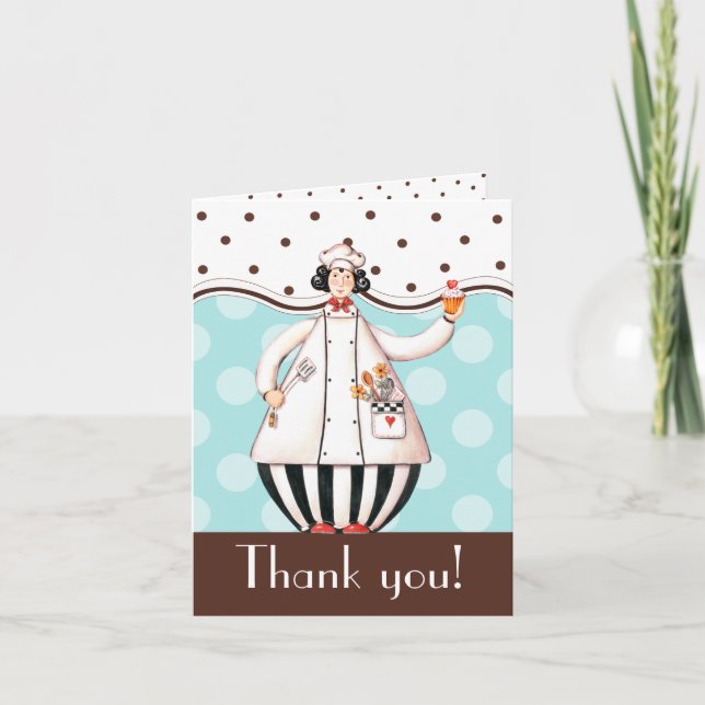 Chef Girl - You Card - Brown med svart hår Tack Kort (Framsida)