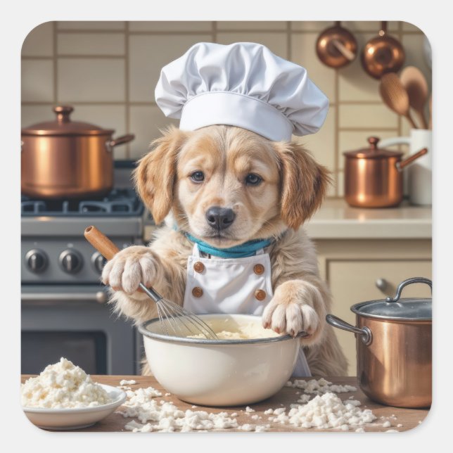 Chef Golden Retriever Puppy  Fyrkantigt Klistermärke (Framsida)