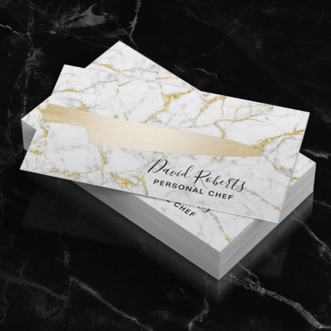 Chef Guld Knivar Catering Modern White Marble Visitkort (Skapare uppladdad)