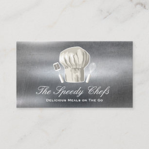 Chef Hat and Kitchen Verktyg Metallisk Visitkort