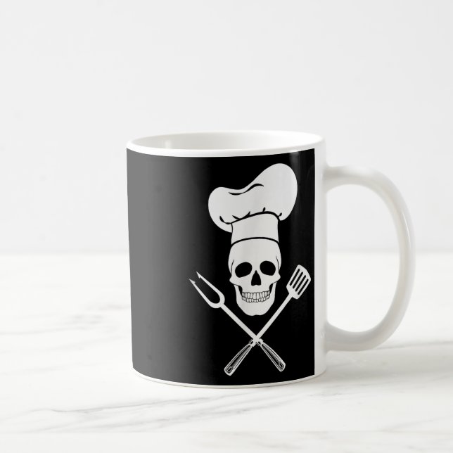 Chef Hat Cook Skull Kitchen Bbq Barbecue Verktyg Kaffemugg (Höger)