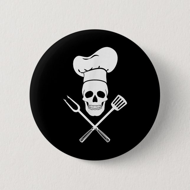 Chef Hat Cook Skull Kitchen Bbq Barbecue Verktyg Knapp (Framsida)