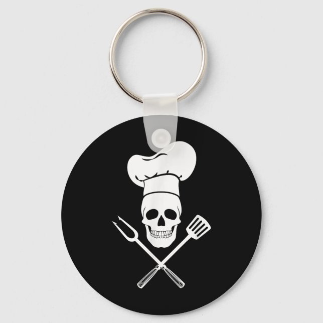 Chef Hat Cook Skull Kitchen Bbq Barbecue Verktyg Nyckelring (Framsida)