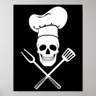 Chef Hat Cook Skull Kitchen Bbq Barbecue Verktyg Poster