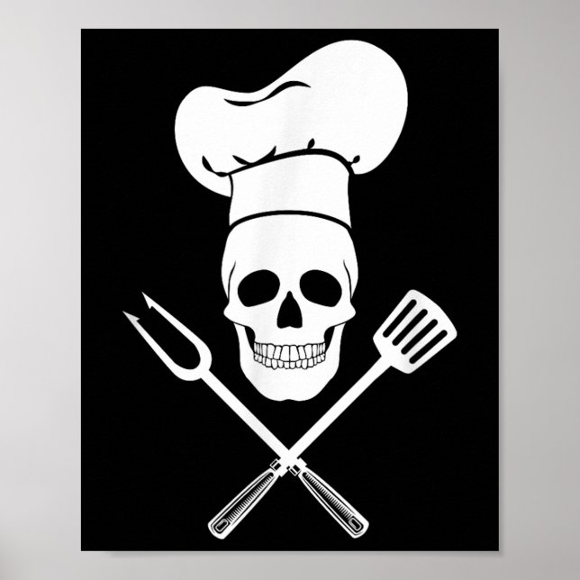 Chef Hat Cook Skull Kitchen Bbq Barbecue Verktyg Poster (Framsidan)