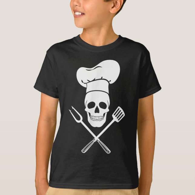Chef Hat Cook Skull Kitchen Bbq Barbecue Verktyg T Shirt (Framsida)