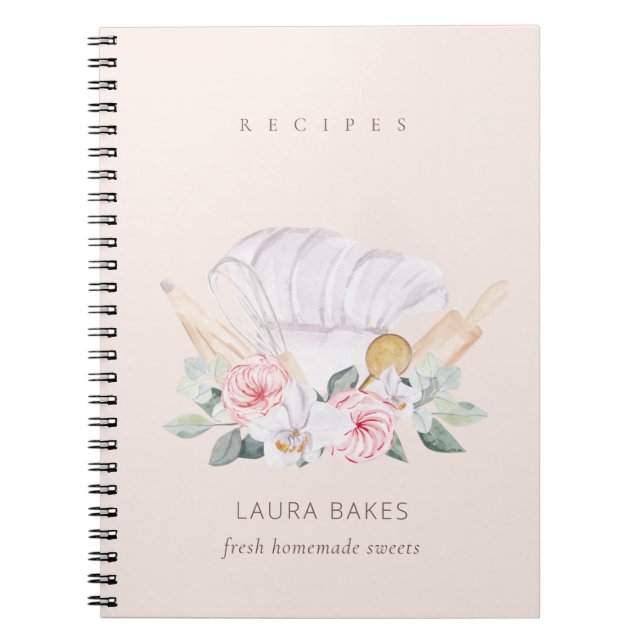  Chef Hat Cookbook Blommigt Roller Whisk Recipe Anteckningsbok (Framsidan)