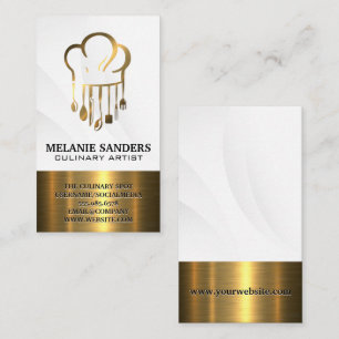 Chef Hat Cooking Utensils Guld Metallic Visitkort