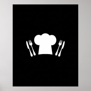Chef Hat Knivar och Fork Kitchen eller Restaurant Poster