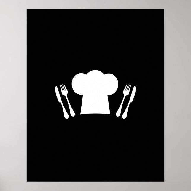 Chef Hat Knivar och Fork Kitchen eller Restaurant Poster (Framsidan)
