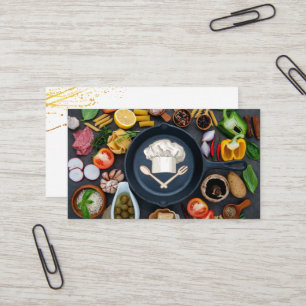 Chef Hat Logotyp Frying Pan Livsmedels- och kö Visitkort