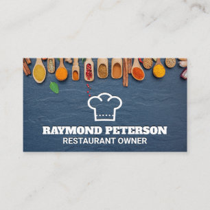 Chef Hat Logotyp Spices on Wooden Spoons Visitkort