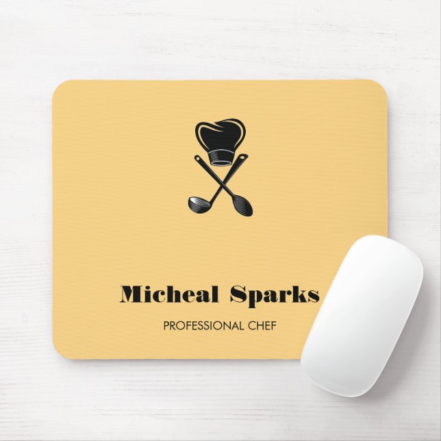 Chef hat och spoons silhouette beige musmatta (Med mus)