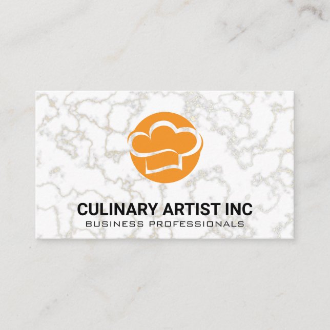 Chef Hat Orange | Marble Background Visitkort (Framsida)